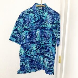 RUM REGGAE Clothing The Cabana Shirt in Bad Company Print Sharks & Scuba SZ: XL